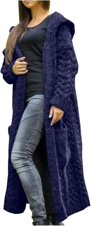 Long Cardigans for Women Hooded Chunky Oversized Sweater Robe Winter Warm Trendy Cable Knit Duster Cardigans Coat