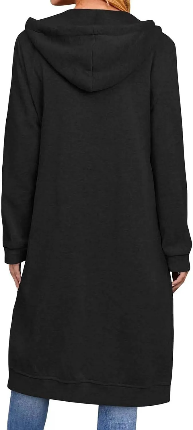 Long Jackets For Women Zip Up Hoodies Long Sleeve Fall Hooded Sweatshirt Coat Fashion Oversized Jacket With Pockets