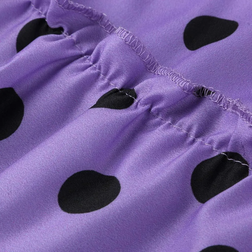 Long Maxi Shirt Women Fashion High Waist Polka Dot Printed Skirt Loose Ruffled Pleated Skirt