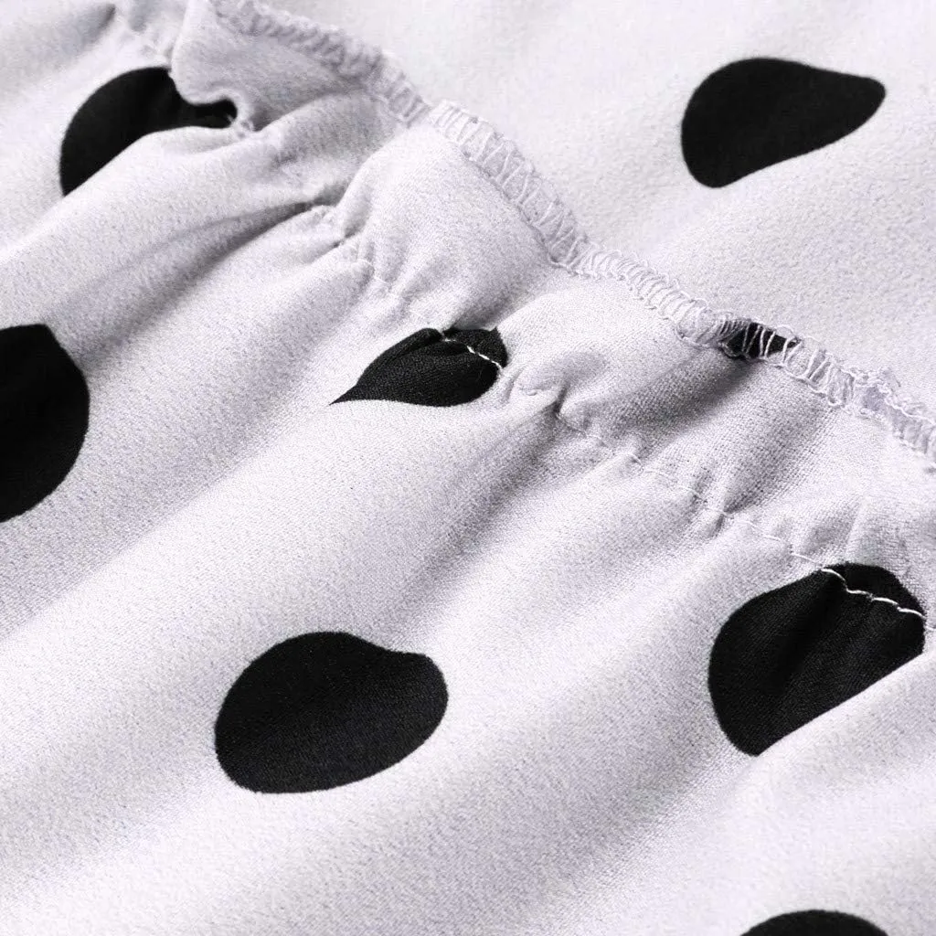 Long Maxi Shirt Women Fashion High Waist Polka Dot Printed Skirt Loose Ruffled Pleated Skirt