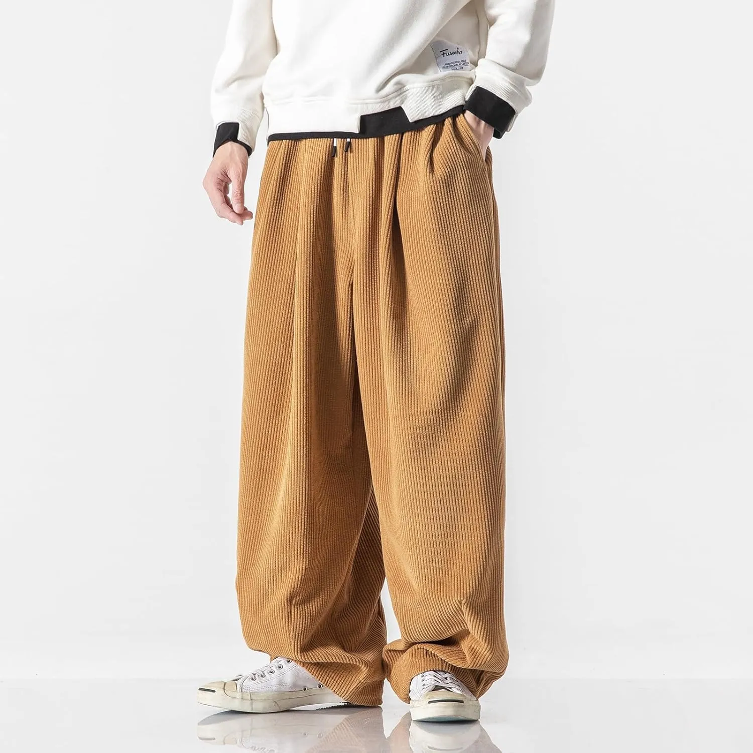 Loose Lantern Long Pants for Men,Corduroy Plus Size,Loose Wide-Leg Casual Harem Pants for Spring