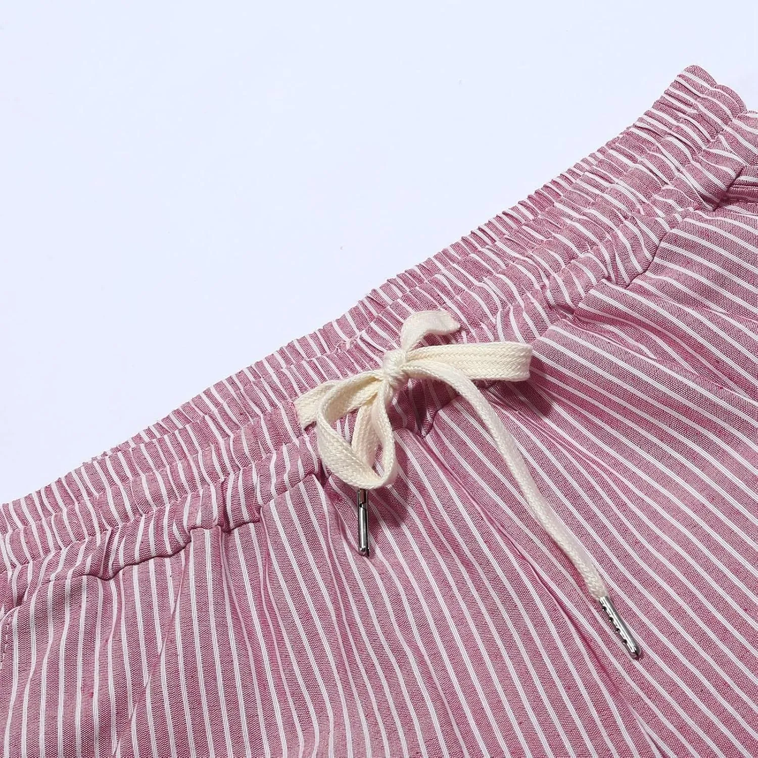 Lounge Pants for Women Cotton Linen Striped Button Down Pants Elastic Waist Pockets Plus Size Ankle Cuffed Pants 2024