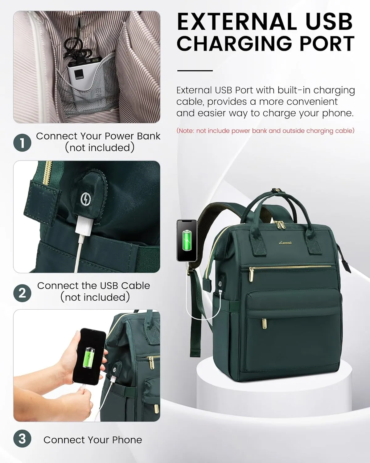 LOVEVOOK Laptop Backpack for Women, 17 Inch Work Teacher Nurse Bag, Large Capacity Business Computer Backpack Purse with USB Port, Stylish Casual Daypack for Travel,Green