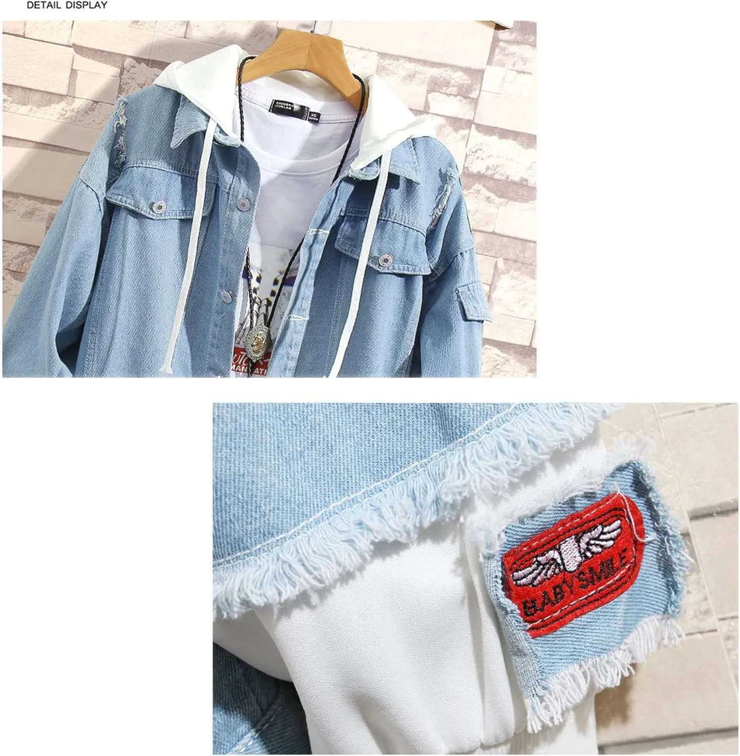 Lpstop Teen Girls Blue Jean Jacket LOVE-ROSE Denim Hoodies Y2K Fashion Hoodie for Women