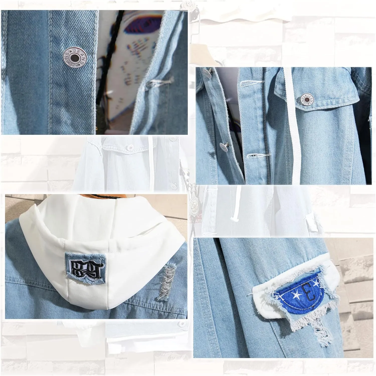 Lpstop Teen Girls Blue Jean Jacket LOVE-ROSE Denim Hoodies Y2K Fashion Hoodie for Women