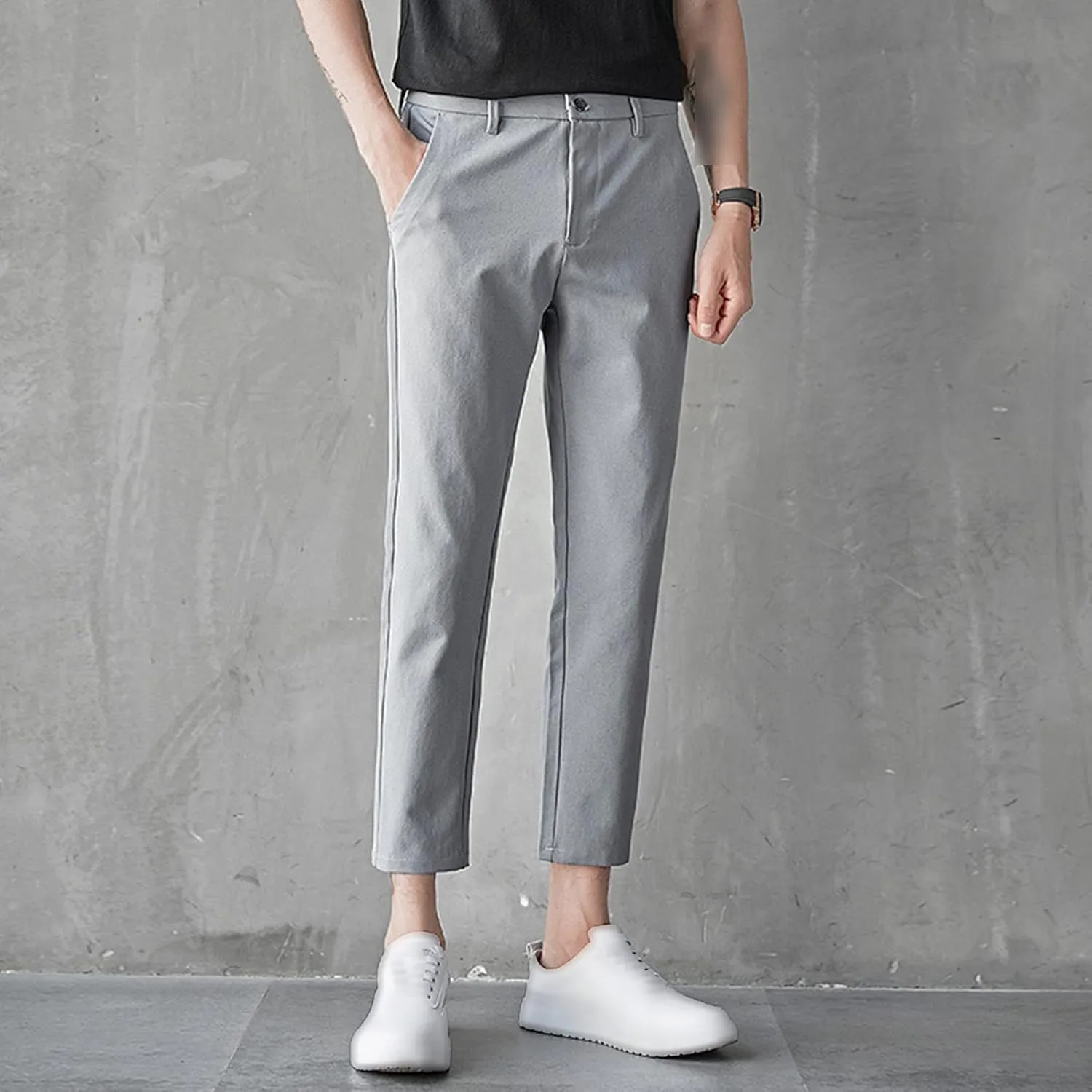 Maiyifu-GJ Men's Slim Fit Cropped Chino Pants Casual Business Stretch Skinny Pant Flat Front Ankle Dress Pants Suit Pants