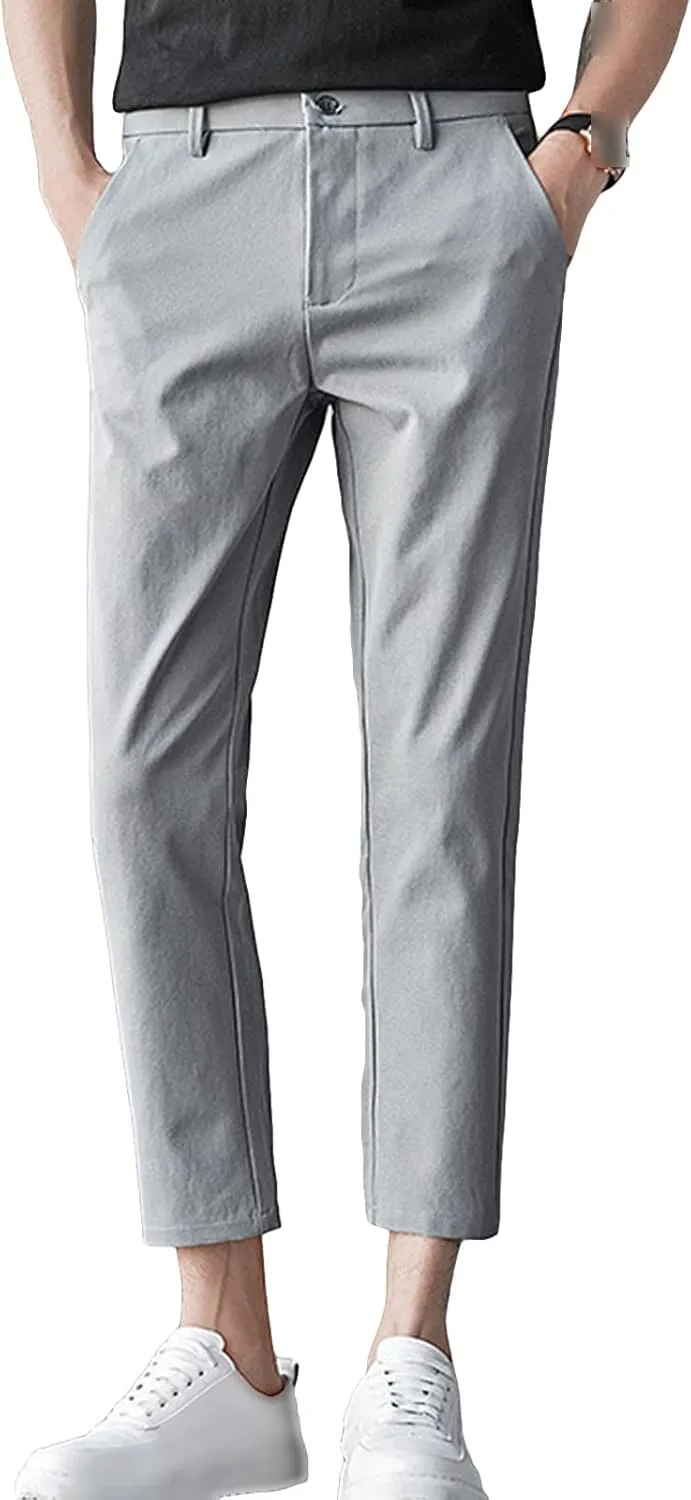 Maiyifu-GJ Men's Slim Fit Cropped Chino Pants Casual Business Stretch Skinny Pant Flat Front Ankle Dress Pants Suit Pants