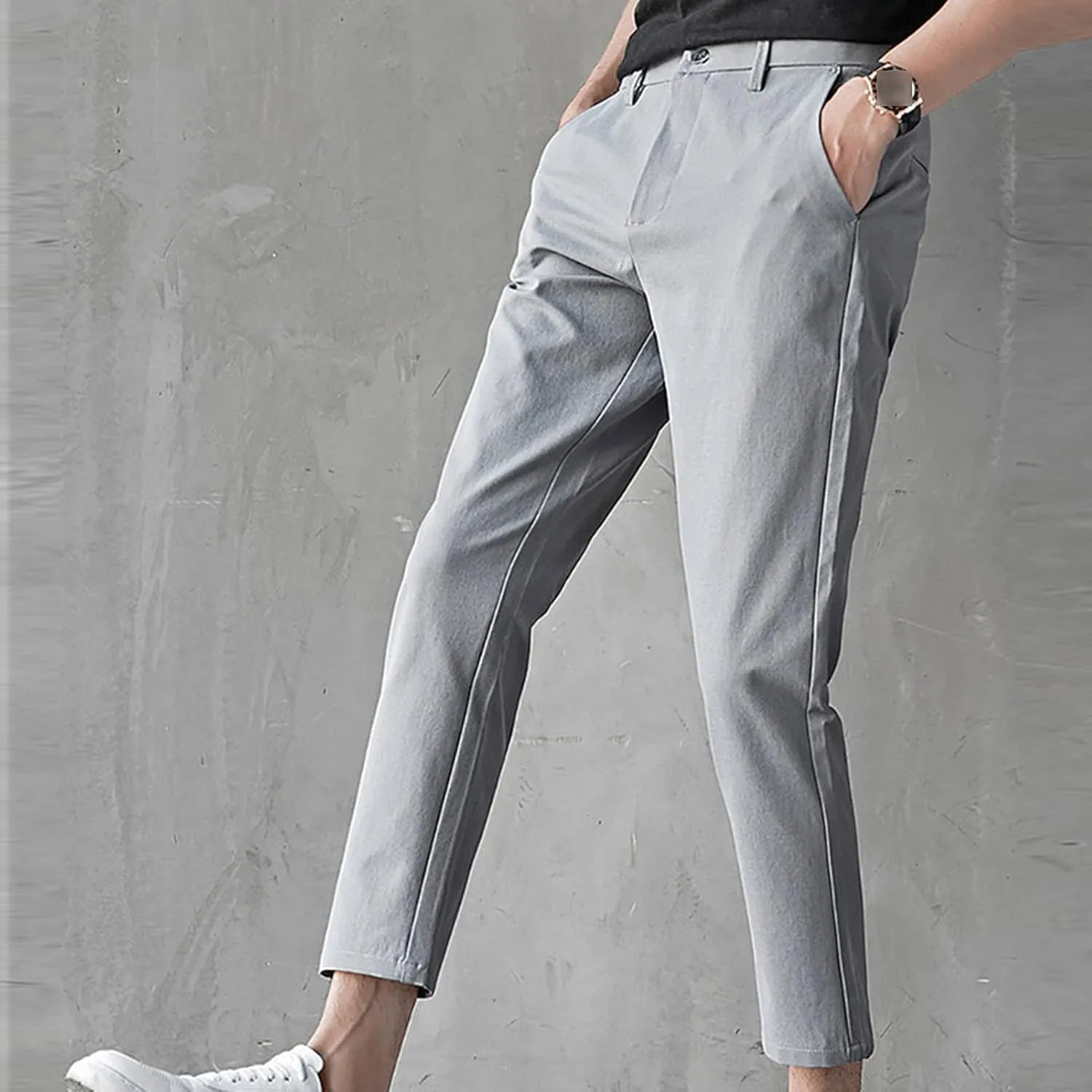 Maiyifu-GJ Men's Slim Fit Cropped Chino Pants Casual Business Stretch Skinny Pant Flat Front Ankle Dress Pants Suit Pants