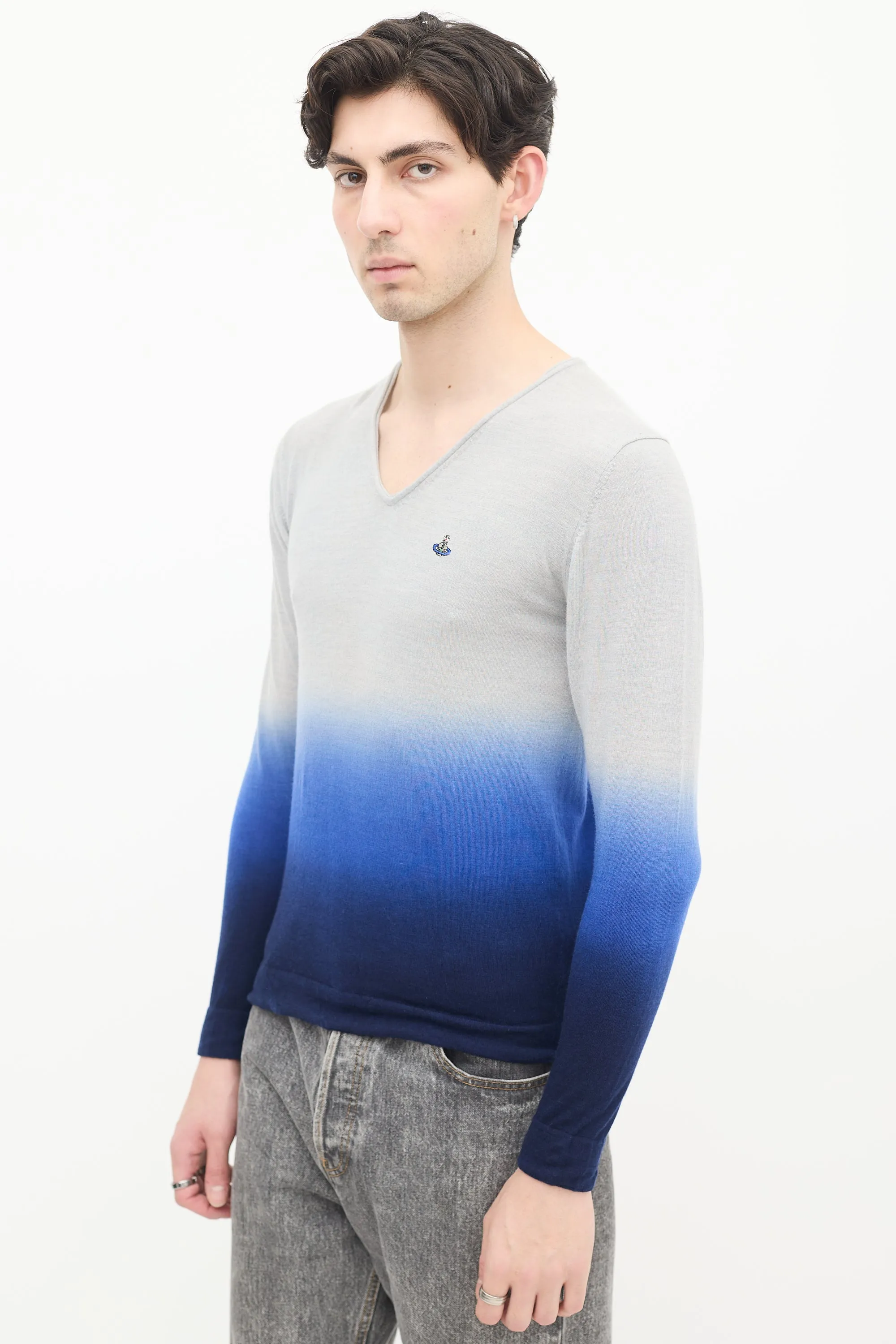 MAN Blue Wool & Cashmere Gradient Sweater