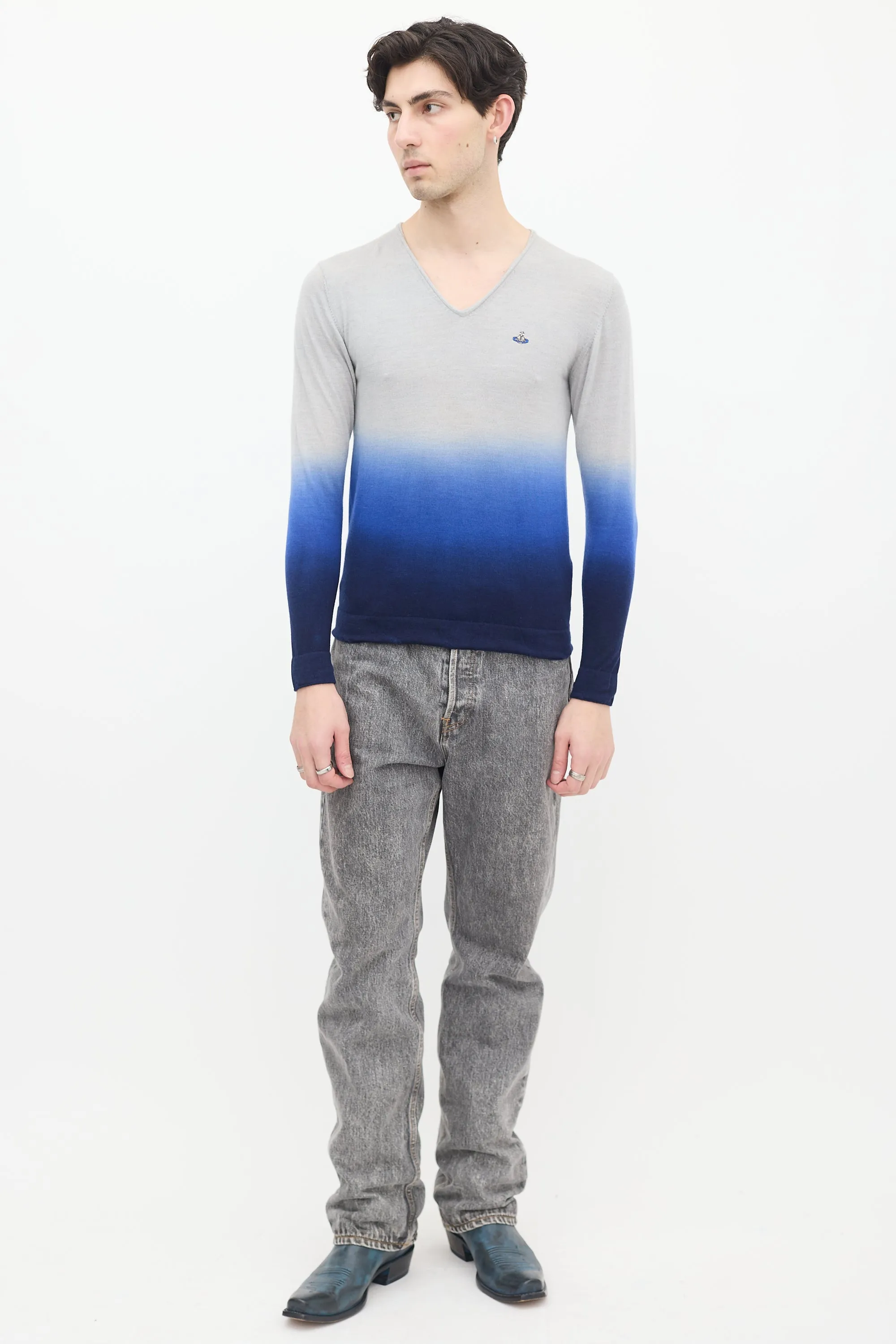 MAN Blue Wool & Cashmere Gradient Sweater