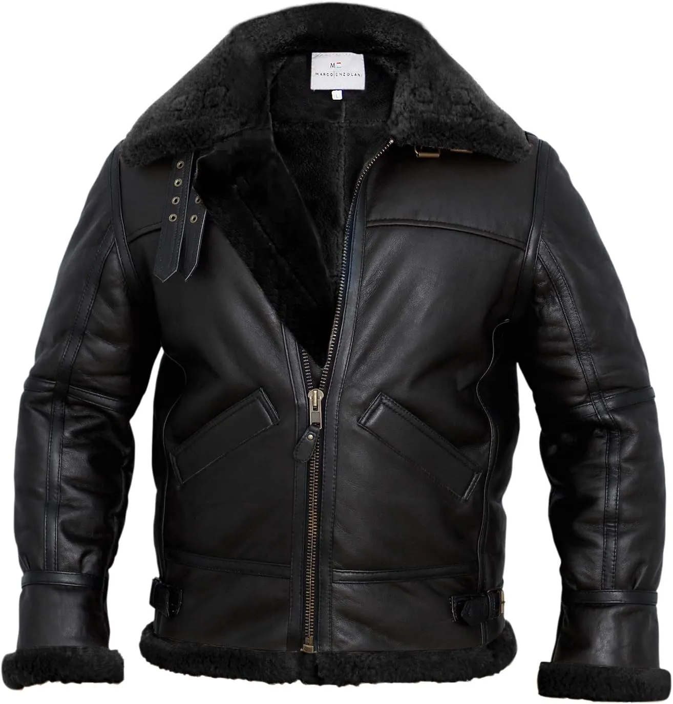 Men B3 Bomber Jacket Aviator Real Shearling B3 Bomber Sheepskin Jacket Winter Black