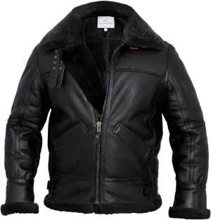 Men B3 Bomber Jacket Aviator Real Shearling B3 Bomber Sheepskin Jacket Winter Black