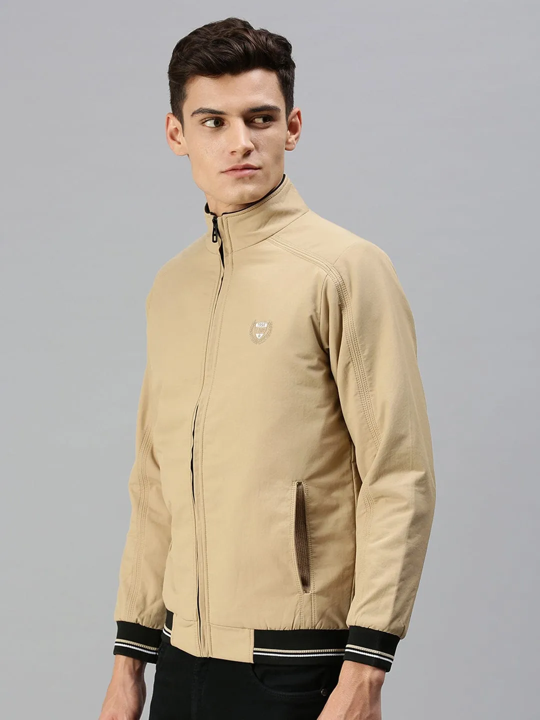 Men Beige Bomber Jacket