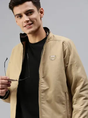 Men Beige Bomber Jacket