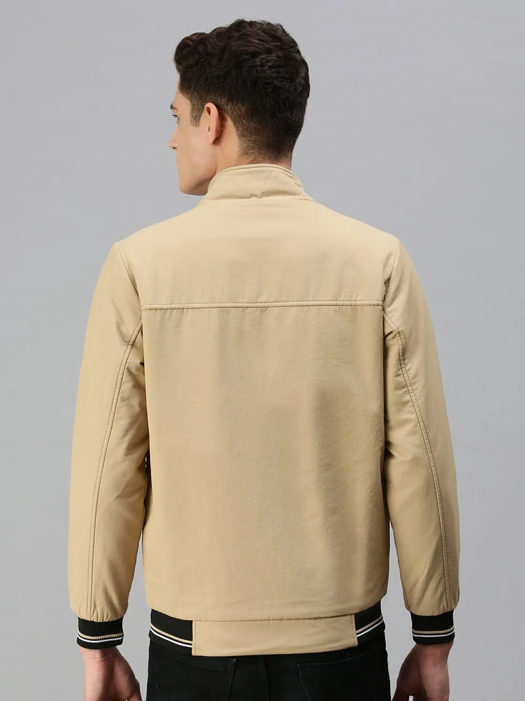 Men Beige Bomber Jacket