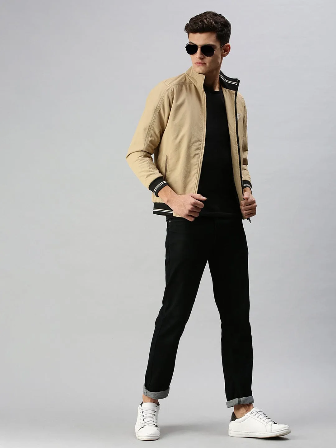 Men Beige Bomber Jacket