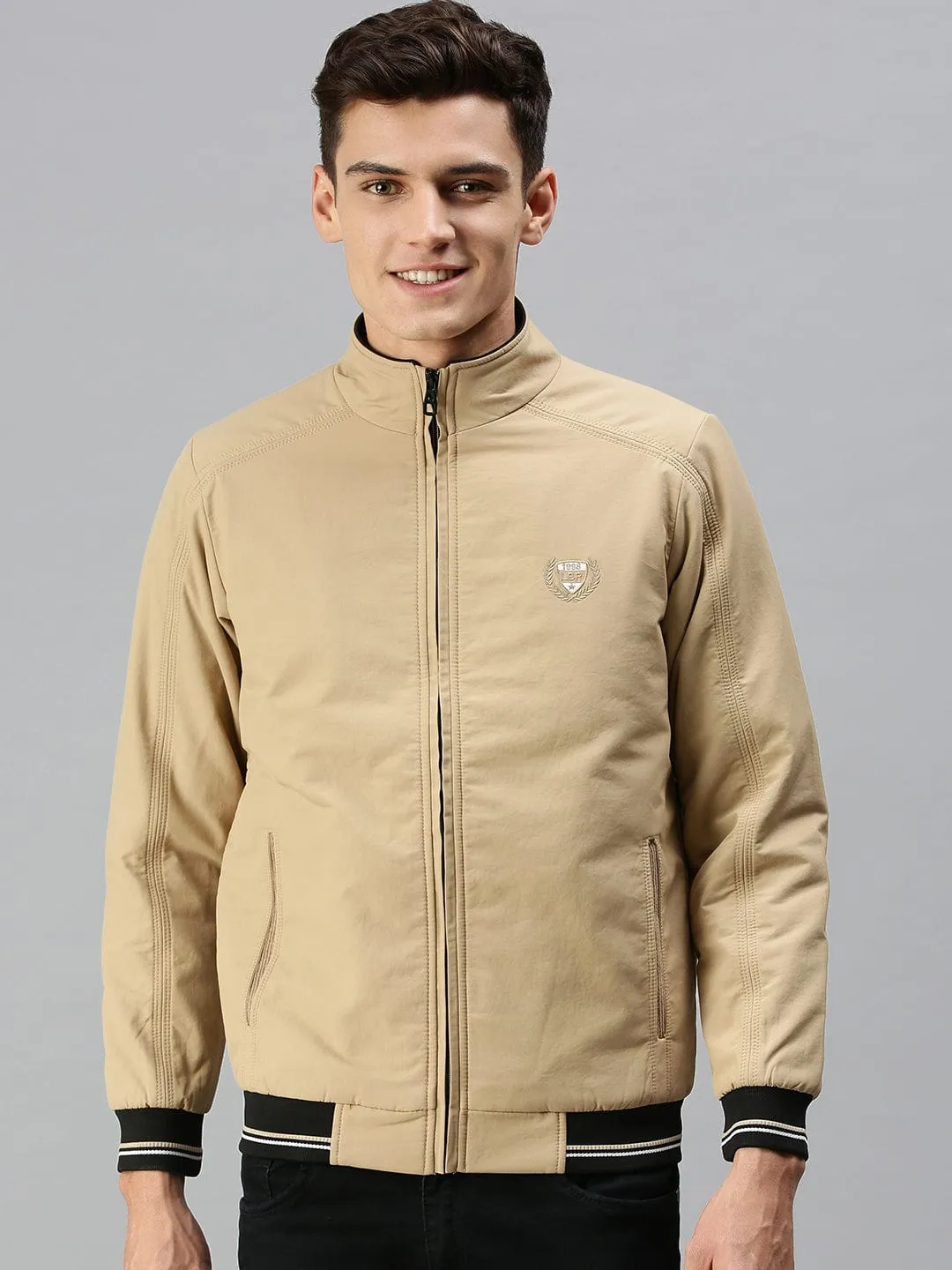 Men Beige Bomber Jacket