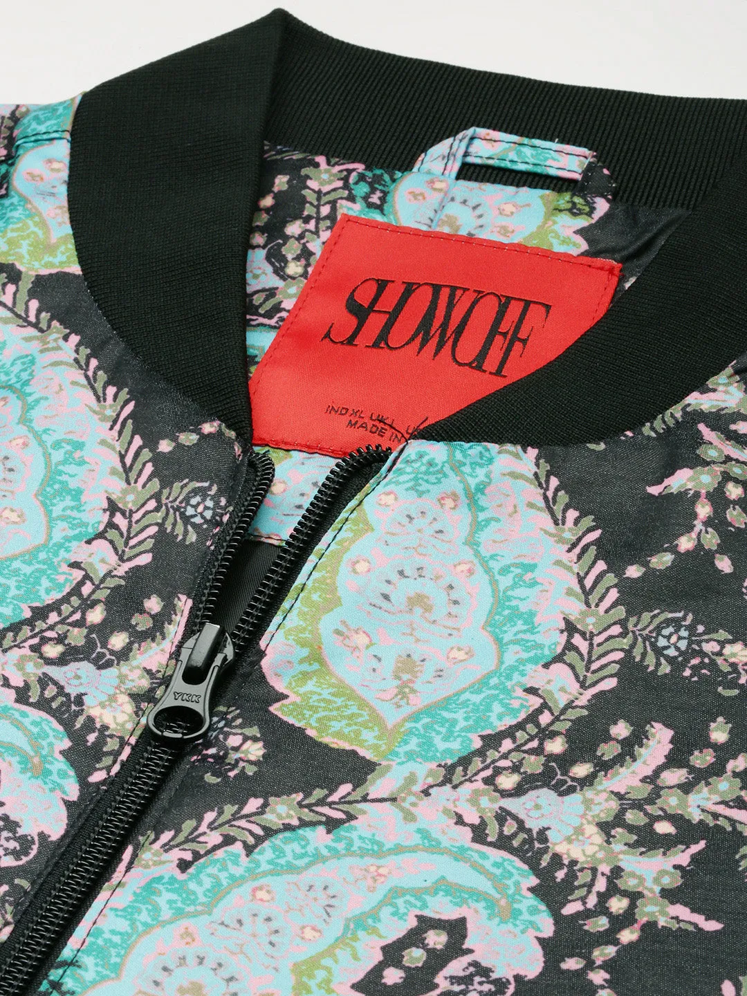Men Black Printed Casual Bomber Jacket