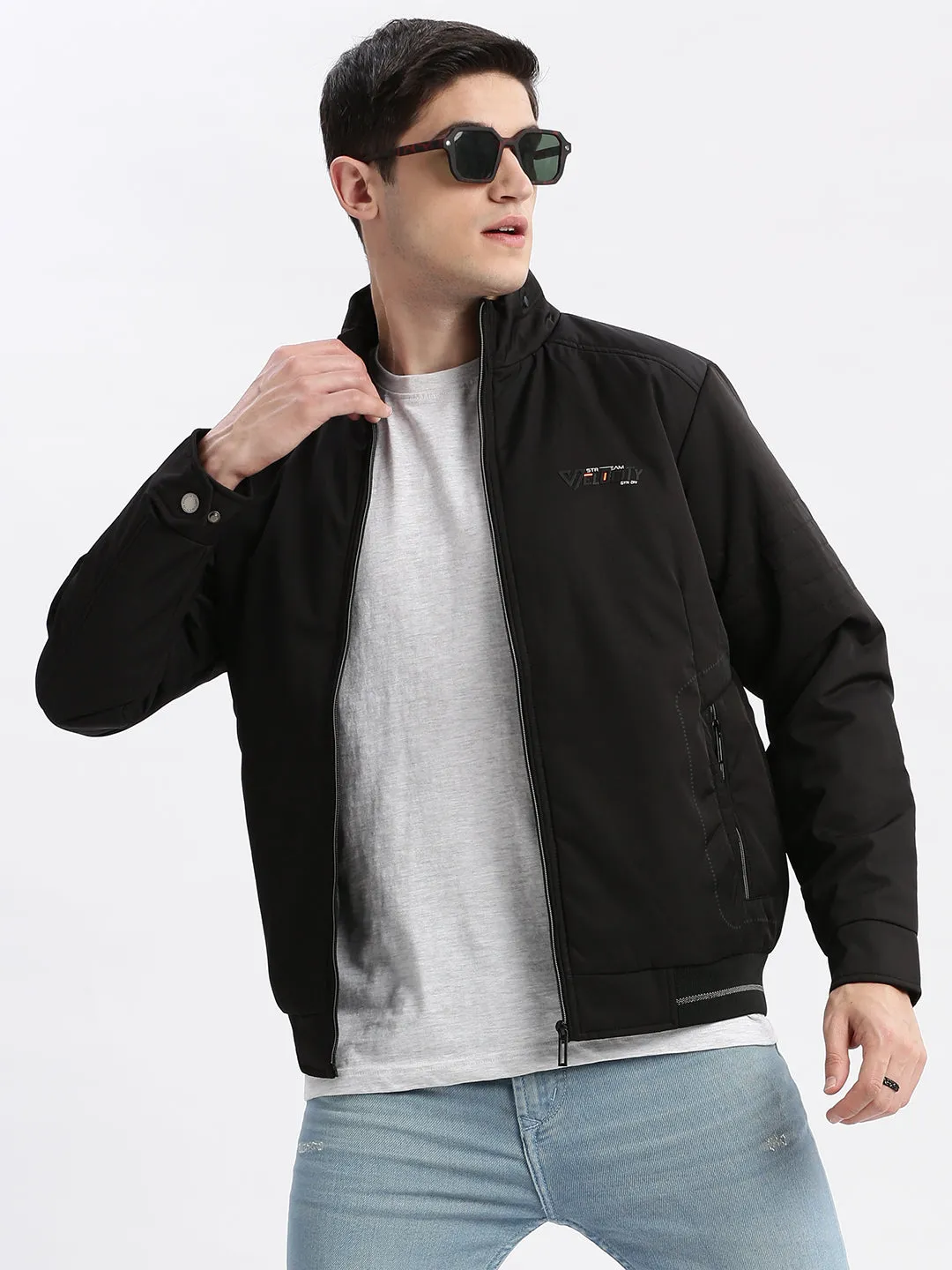 Men Black Windcheater Bomber Jacket