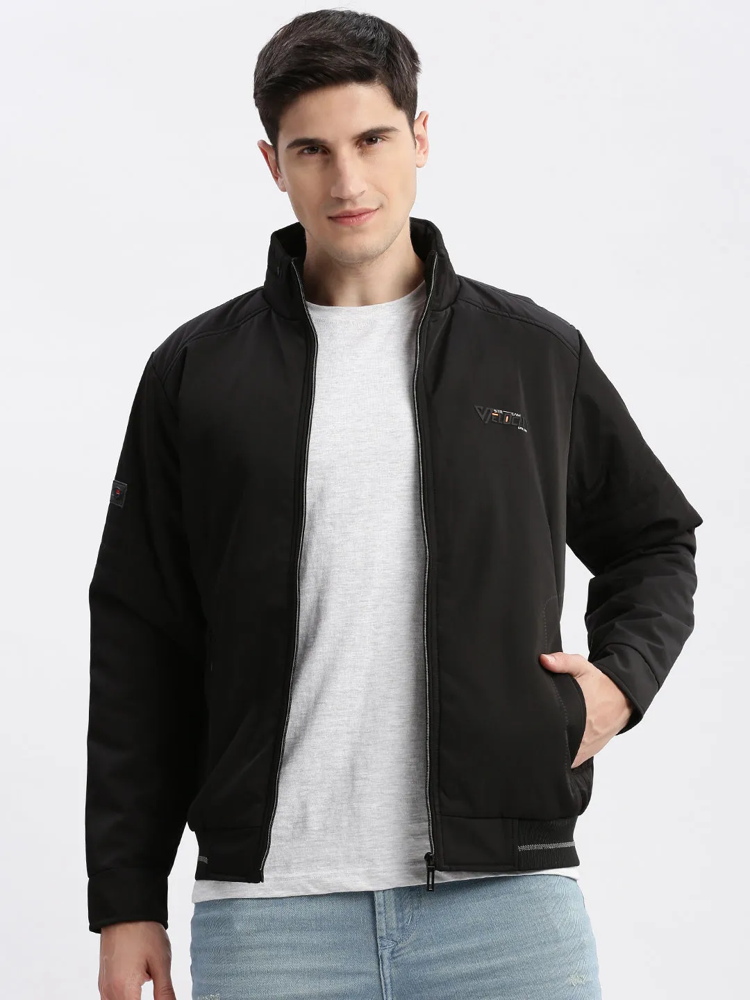 Men Black Windcheater Bomber Jacket