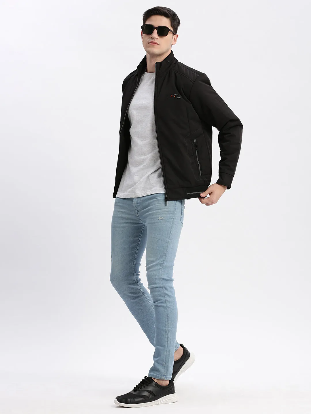 Men Black Windcheater Bomber Jacket