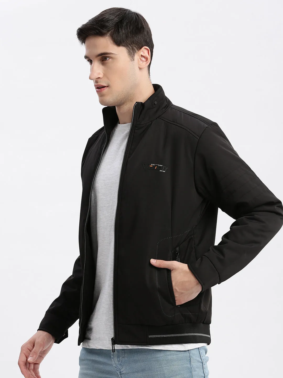 Men Black Windcheater Bomber Jacket