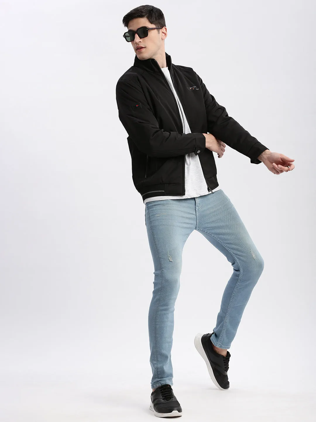 Men Black Windcheater Bomber Jacket