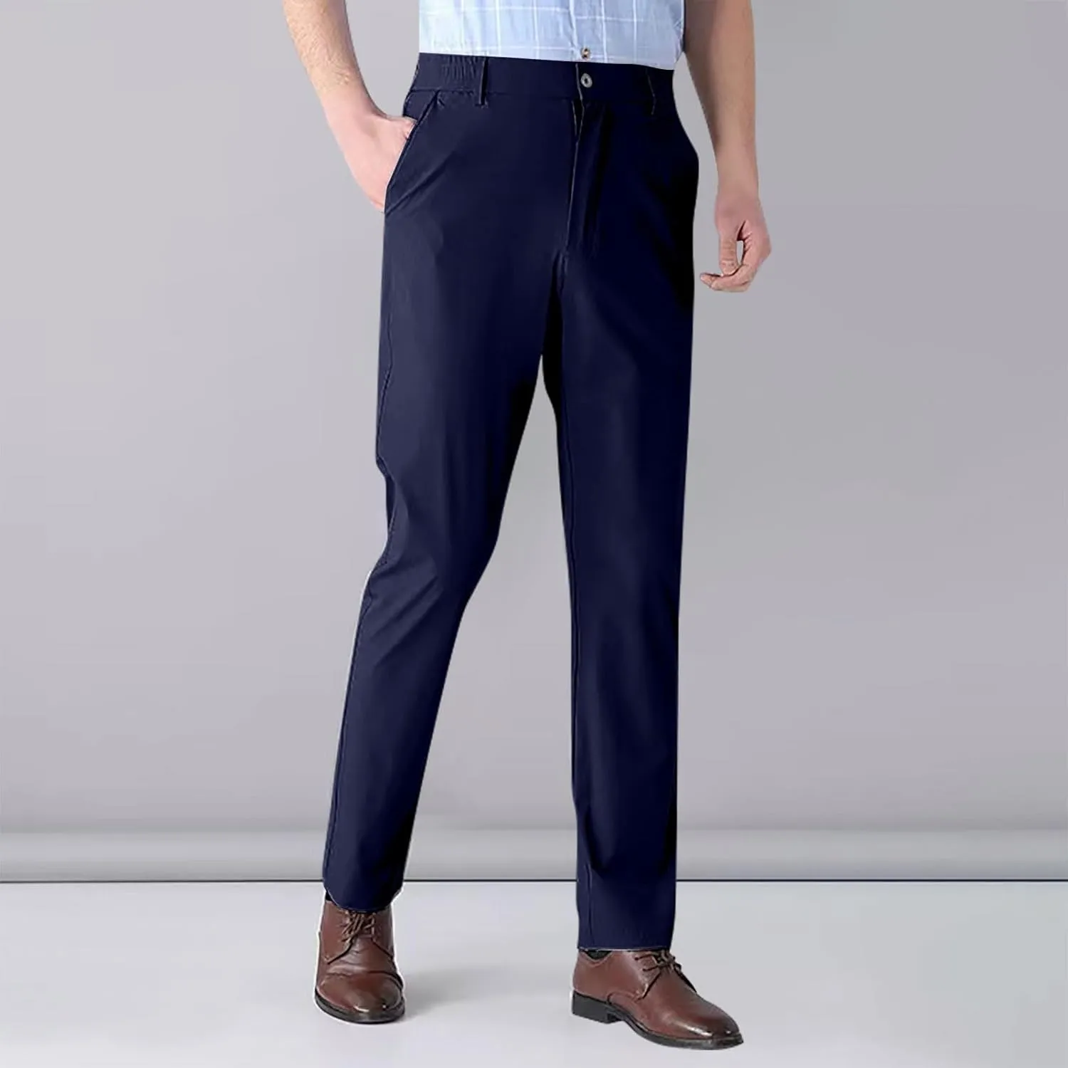 Men Formal Dress Pants Wrinkle Free Slim Fit Business Work Pant Summer Lightweight Casual Suit Trousers with Pockets