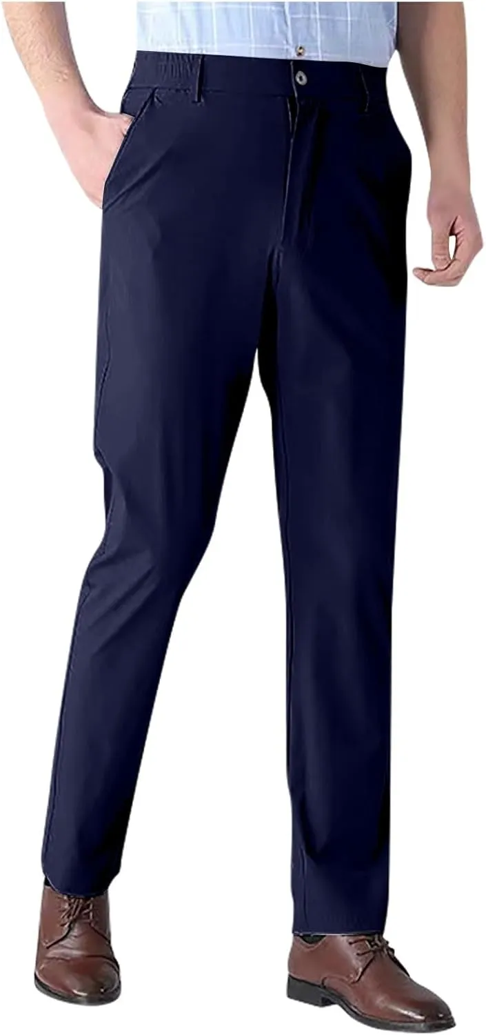Men Formal Dress Pants Wrinkle Free Slim Fit Business Work Pant Summer Lightweight Casual Suit Trousers with Pockets