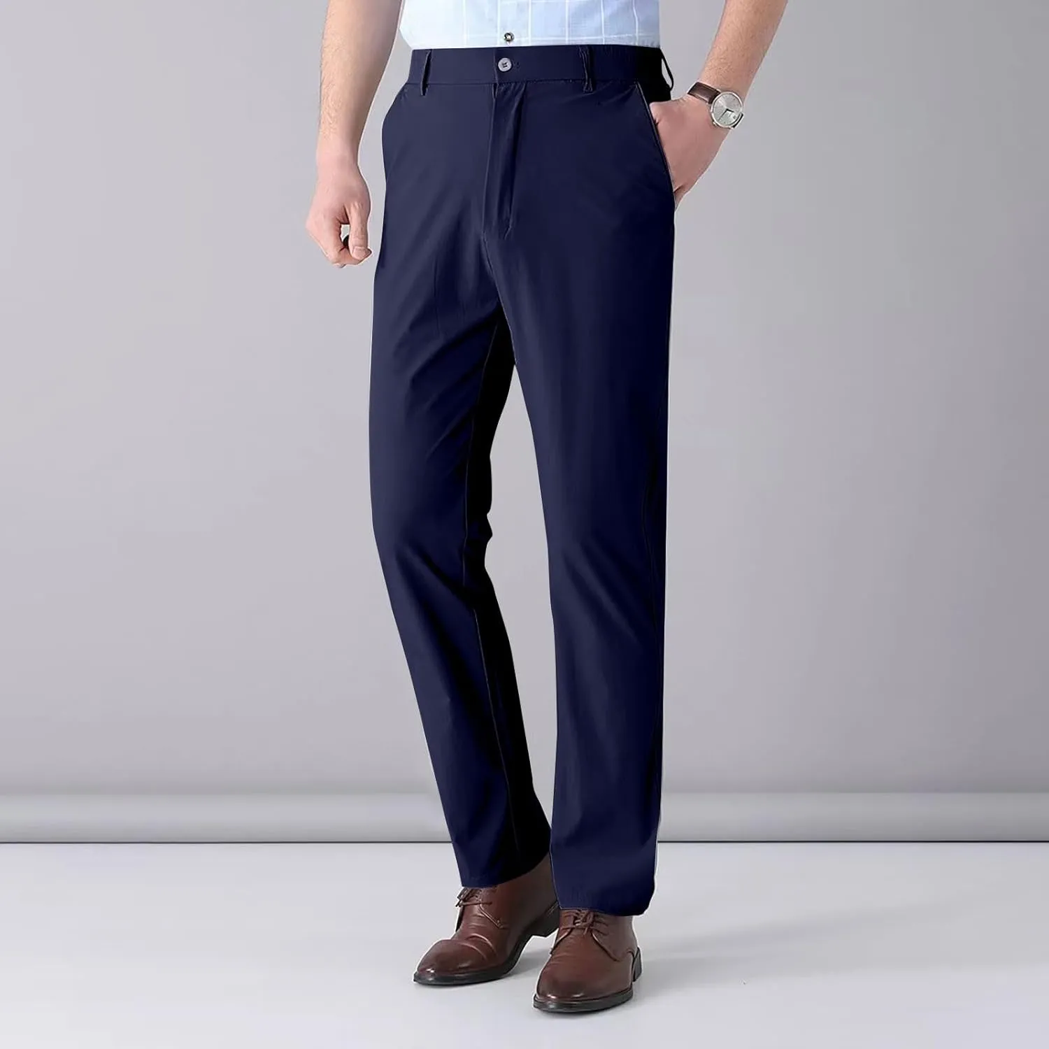 Men Formal Dress Pants Wrinkle Free Slim Fit Business Work Pant Summer Lightweight Casual Suit Trousers with Pockets