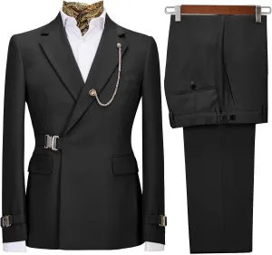 Men's 2 Piece Suit Metal Clasp Stylish Casual Business Slim Fit Suit Solid Wedding Prom Tuxedo Groomsmen