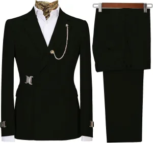 Men's 2 Piece Suit Metal Clasp Stylish Casual Business Slim Fit Suit Solid Wedding Prom Tuxedo Groomsmen