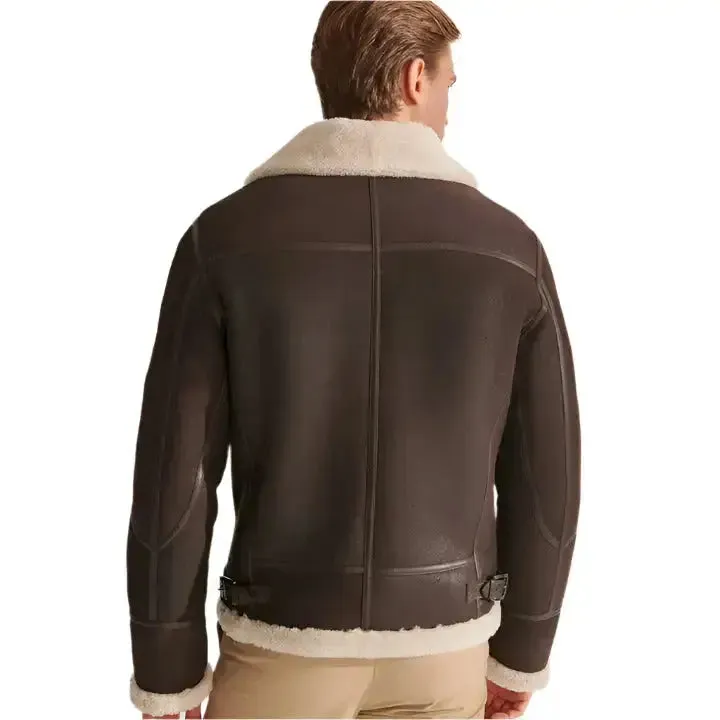 Men's Brown Shearling Pilot Leather Aviator Jacket – Stylish & Cozy