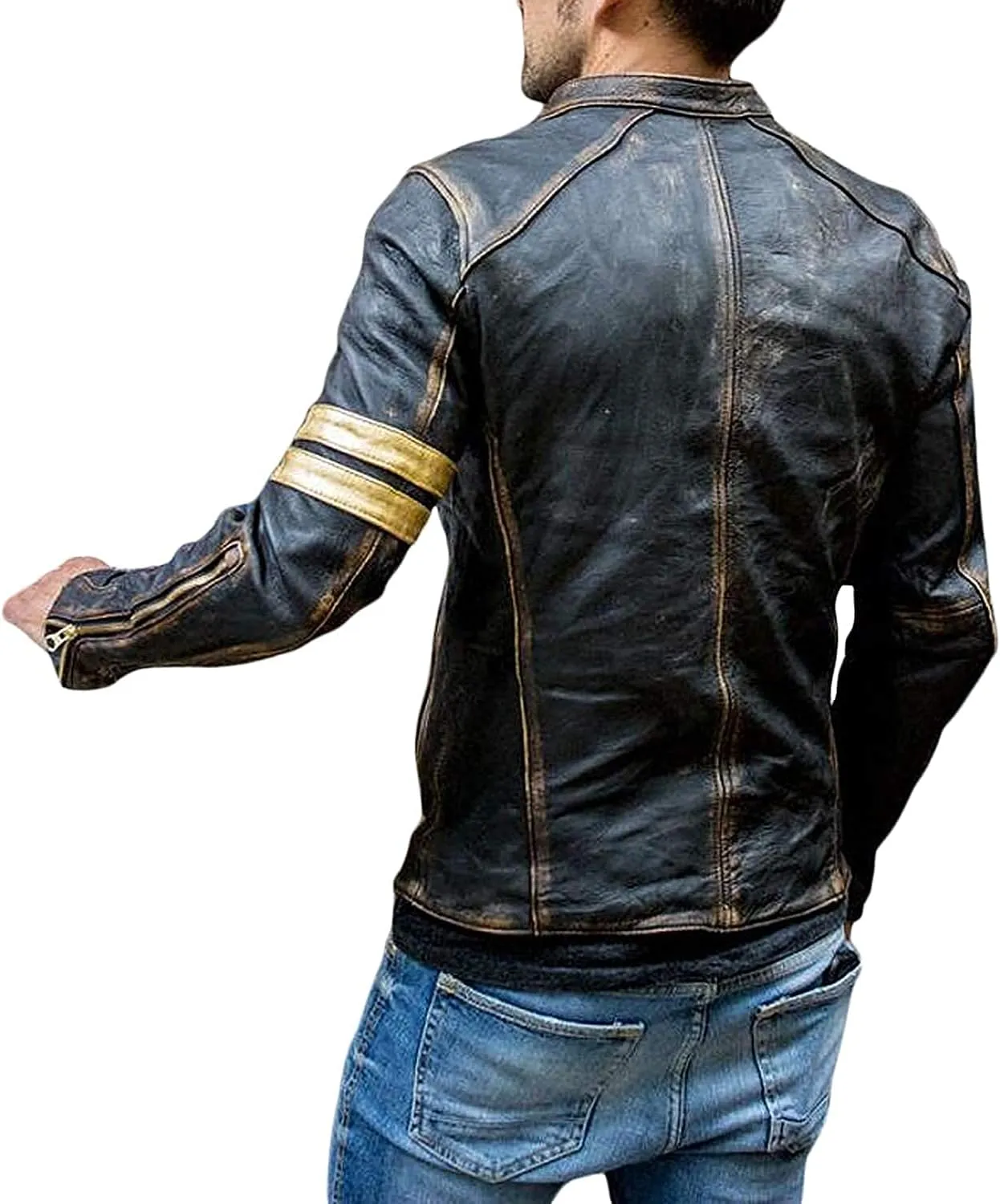 Mens Cafe Racer Motorcycle Leather Jacket Genuine Sheepskin Vintage Moto Biker Collection
