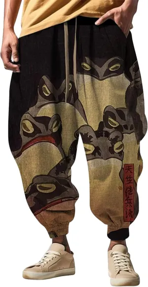 Mens Casual Joggers Pants Men's Autumn Fun Print Fashion Street Feel Baggy Hippie Elastic Waist Drop Crotch Trousers