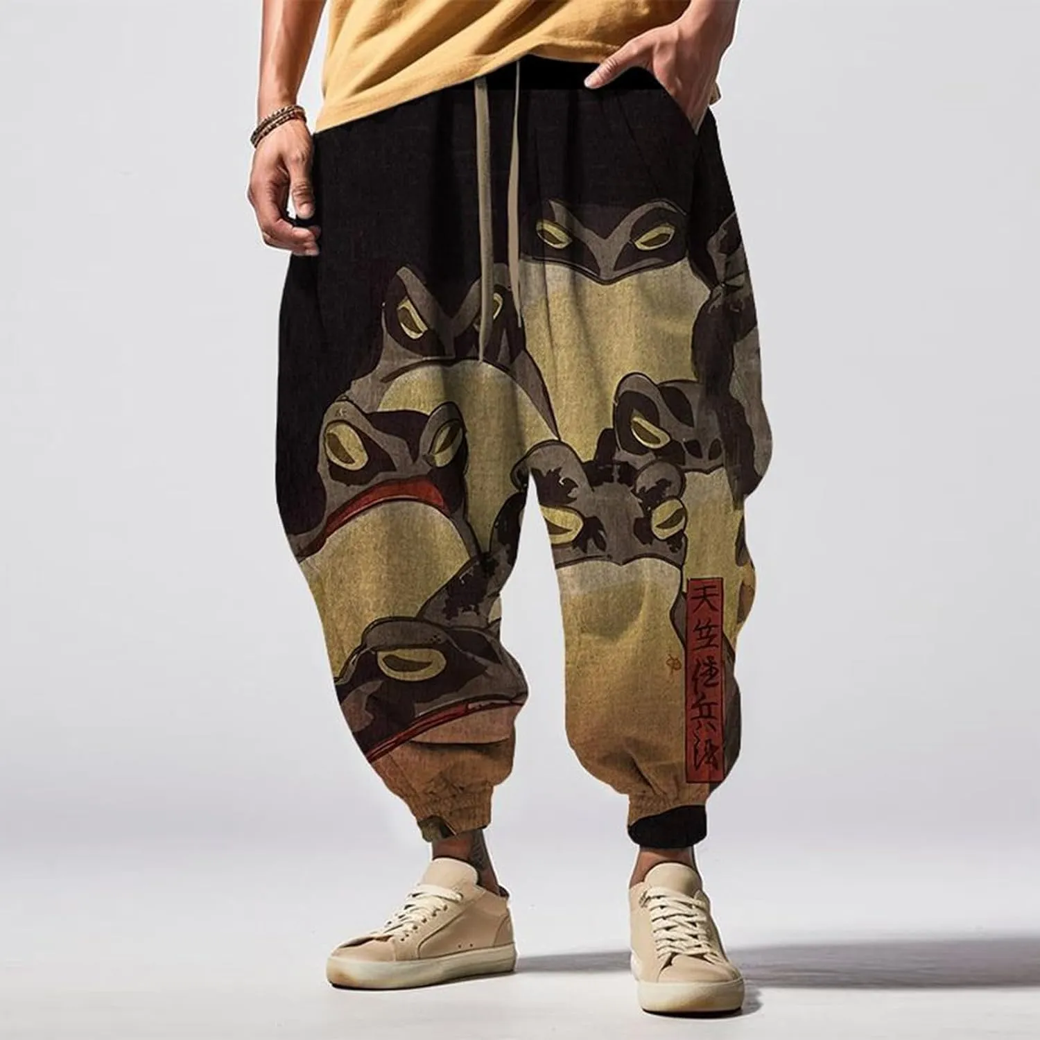 Mens Casual Joggers Pants Men's Autumn Fun Print Fashion Street Feel Baggy Hippie Elastic Waist Drop Crotch Trousers