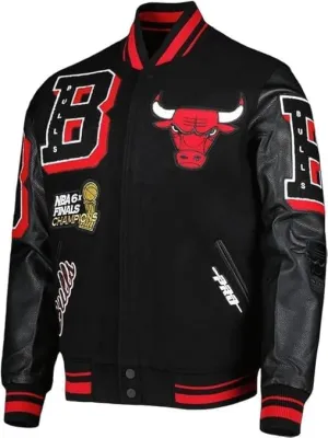 Men's Chicago Vintage Baseball Game Letterman Bull Black Wool & Leather Jacket
