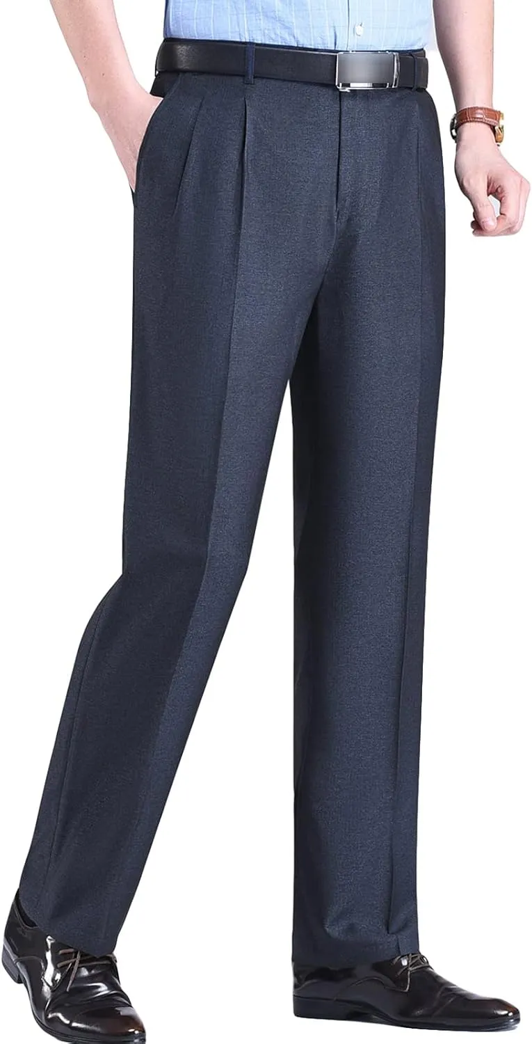 Men's Classic Fit Flat Front Dress Pants Skinny Casual Business Chino Pants Stretch Slim Fit Skinny Suit Pants (36,Grey 1)