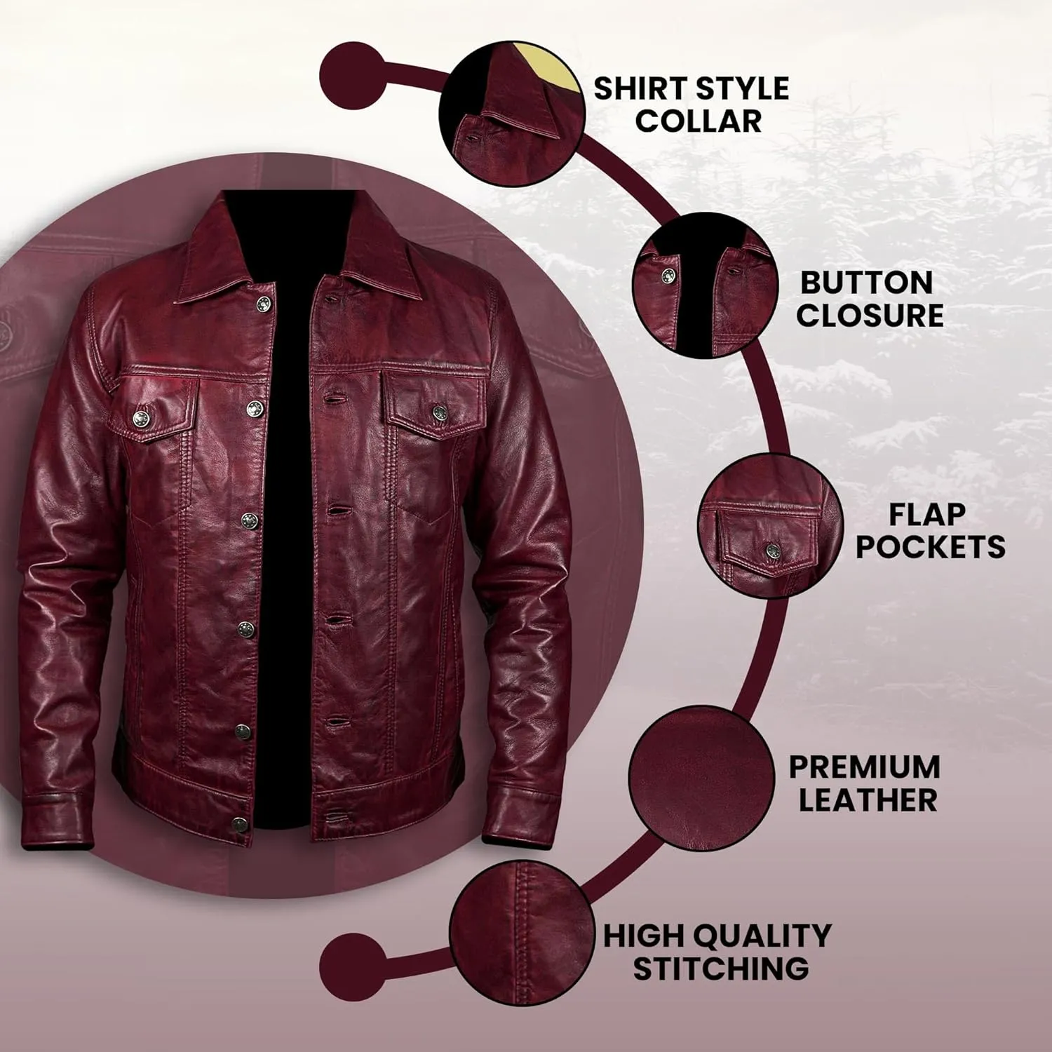 Mens Classic Vintage Shirt Style Real Lambskin Trucker Jacket - Leather Trucker Jackets for Men