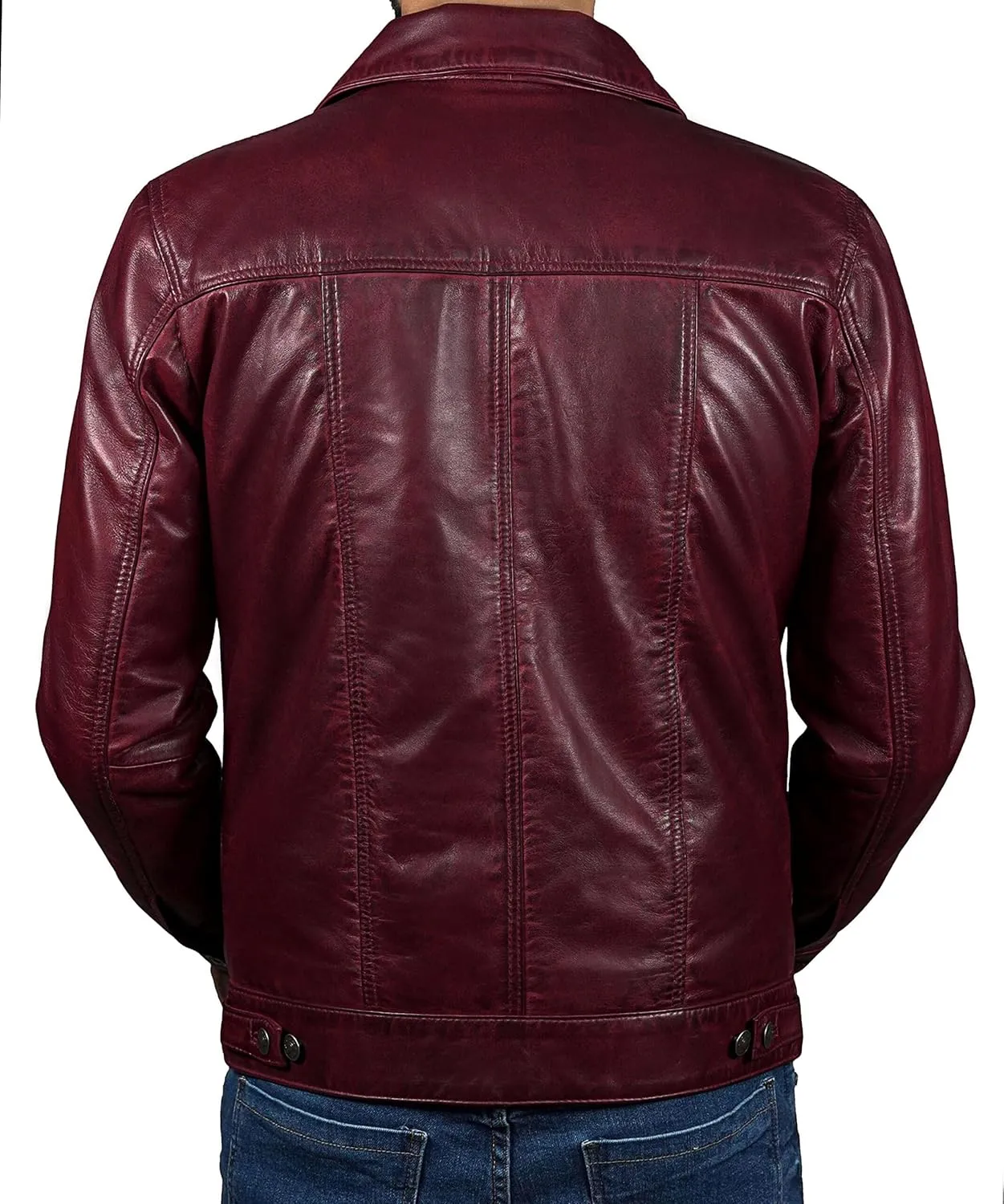 Mens Classic Vintage Shirt Style Real Lambskin Trucker Jacket - Leather Trucker Jackets for Men