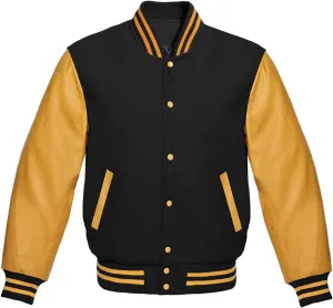 Mens College Baseball Varsity High School Letterman Bomber Fleece   Faux Leather Jacket