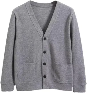 Men's Cotton Cardigan Sweater Long-Sleeve V Neck Buttons Cardigan with Pockets ZXCV11