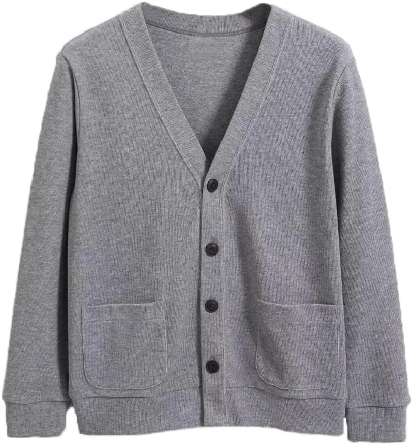 Men's Cotton Cardigan Sweater Long-Sleeve V Neck Buttons Cardigan with Pockets ZXCV11