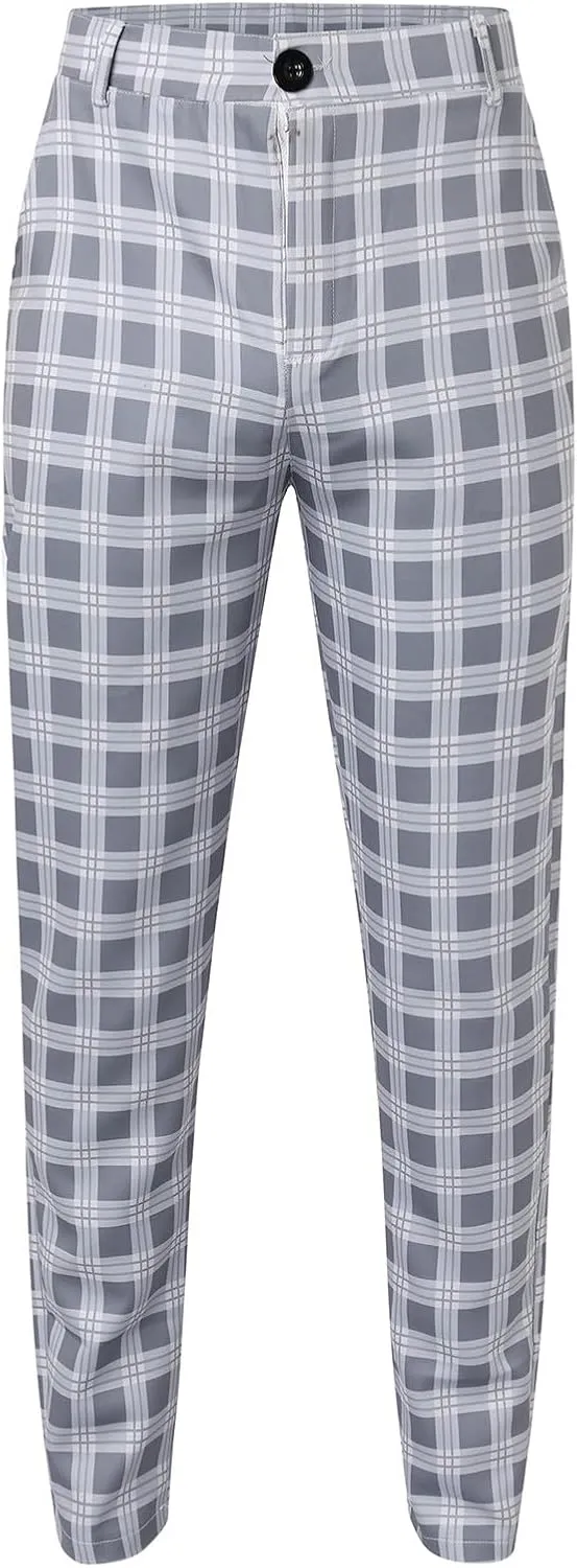 Mens Dress Pants Plaid Slim Fit Casual Golf Pants Zip Off Flat Front Stretch Business Pencil Chino Pants with Pockets