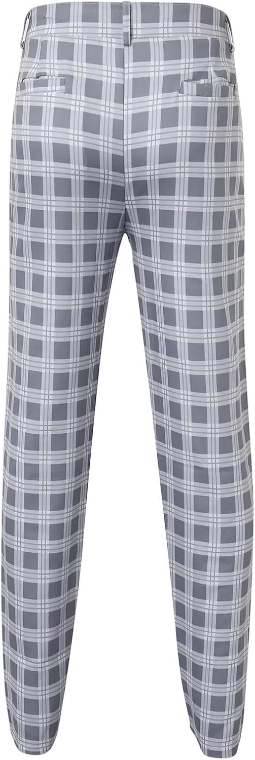 Mens Dress Pants Plaid Slim Fit Casual Golf Pants Zip Off Flat Front Stretch Business Pencil Chino Pants with Pockets