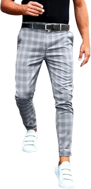 Mens Dress Pants Plaid Slim Fit Casual Golf Pants Zip Off Flat Front Stretch Business Pencil Chino Pants with Pockets