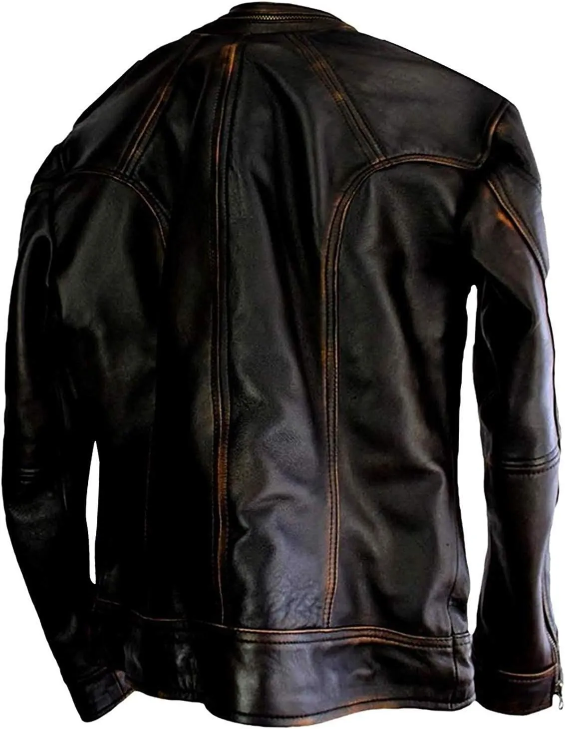 Men's Durable Leather Classic Motorcycle Protective Armored Style Biker Riding Jacket