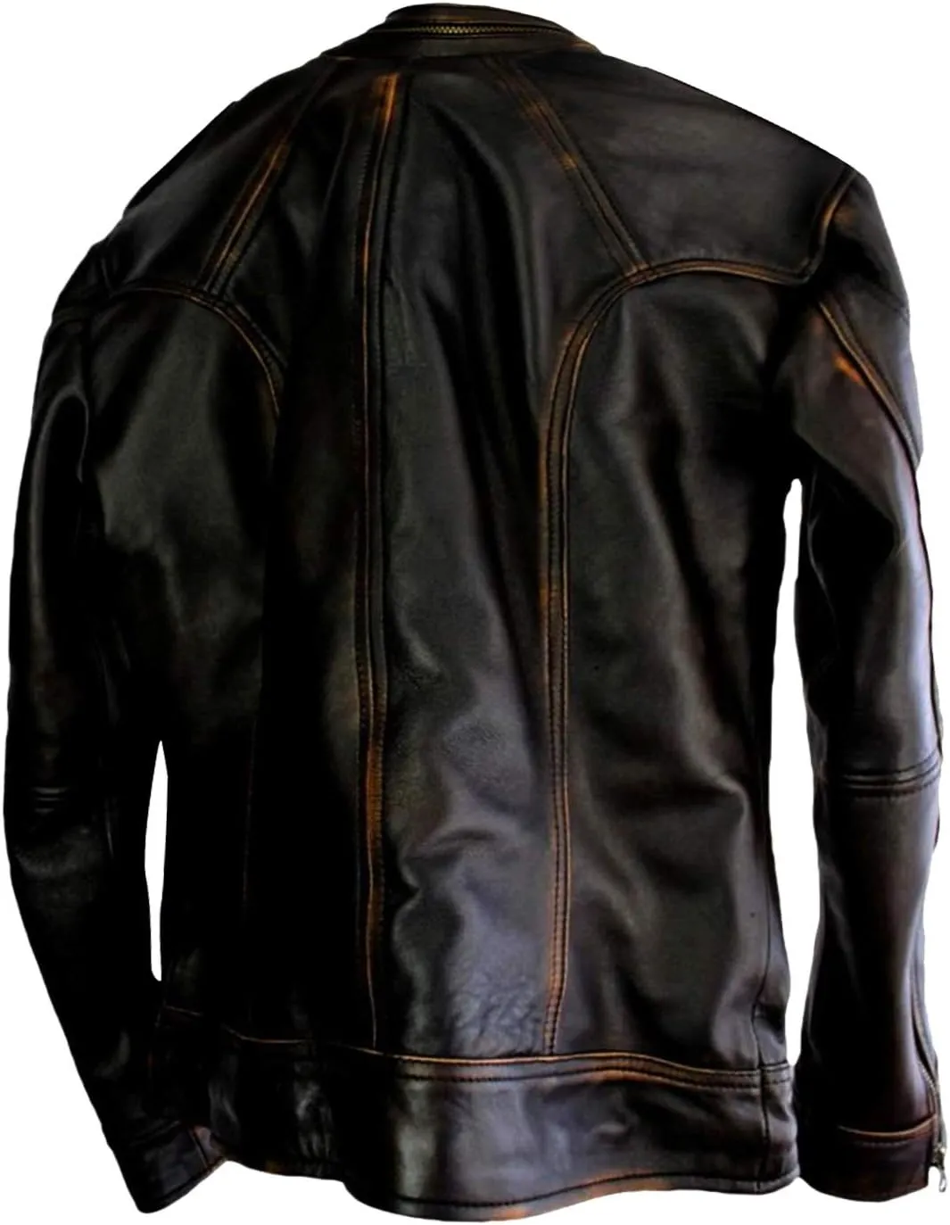 Mens Elite Vintage Motorcycle Caf Racer Jacket - Distressed Lambskin Leather Jacket