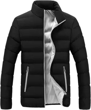 Mens Jacket Slim Fit Mens Patchwork Coat Cotton Padded Full Zip Stand Collar Lightweight Jacket for Men Fall Winter Leisure Jacket Snowboard Jacket Men Grey