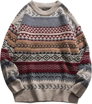 Mens Knit Sweater Grandpa Vintage Knitted Sweaters Oversized Striped Spring Pullover Casual Long Sleeve Pullovers